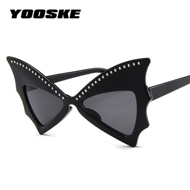 YOOSKE Oversize Sunglasses Women Bat Sharp Shades Sun glasses Rivet Big Frame Sunglass Personality Dance Party Glasses