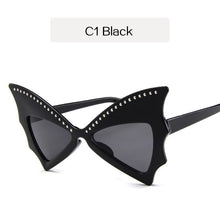 Load image into Gallery viewer, YOOSKE Oversize Sunglasses Women Bat Sharp Shades Sun glasses Rivet Big Frame Sunglass Personality Dance Party Glasses