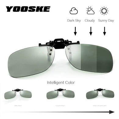 YOOSKE  Photochromic Sunglasses Clips Men Polarized Lens Sun glasses clip Man Driver Chameleon Mirror Eyewear clips