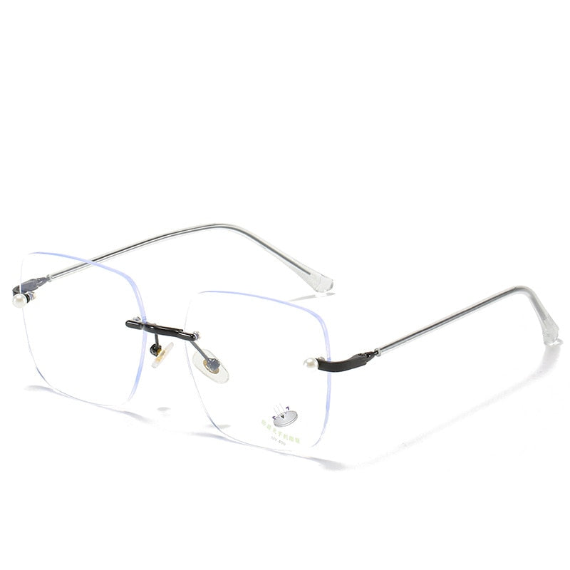 YOOSKE Rimless Pearl Square Glasses Frame Women Elegant Computer Eyewear Anti Blue Light Eyeglasses Frames  Brand Design