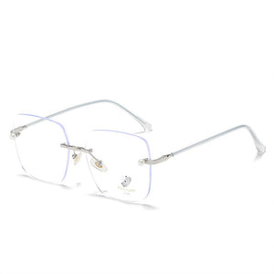 YOOSKE Rimless Pearl Square Glasses Frame Women Elegant Computer Eyewear Anti Blue Light Eyeglasses Frames  Brand Design