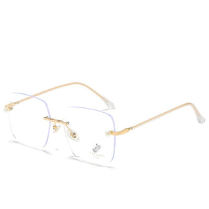 YOOSKE Rimless Pearl Square Glasses Frame Women Elegant Computer Eyewear Anti Blue Light Eyeglasses Frames  Brand Design