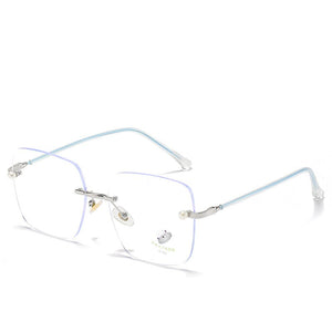 YOOSKE Rimless Pearl Square Glasses Frame Women Elegant Computer Eyewear Anti Blue Light Eyeglasses Frames  Brand Design