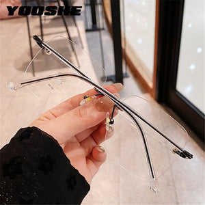 YOOSKE Rimless Pearl Square Glasses Frame Women Elegant Computer Eyewear Anti Blue Light Eyeglasses Frames  Brand Design