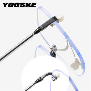 YOOSKE Rimless Pearl Square Glasses Frame Women Elegant Computer Eyewear Anti Blue Light Eyeglasses Frames  Brand Design