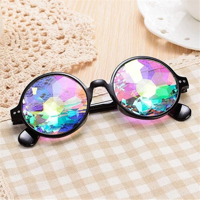 YOOSKE Round Kaleidoscope Glasses Women Retro rave festival Colorful Party holographic Sunglasses Catwalk Show Holograp Glasses