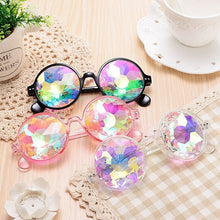 Load image into Gallery viewer, YOOSKE Round Kaleidoscope Glasses Women Retro rave festival Colorful Party holographic Sunglasses Catwalk Show Holograp Glasses