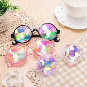 YOOSKE Round Kaleidoscope Glasses Women Retro rave festival Colorful Party holographic Sunglasses Catwalk Show Holograp Glasses