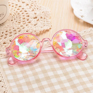 YOOSKE Round Kaleidoscope Glasses Women Retro rave festival Colorful Party holographic Sunglasses Catwalk Show Holograp Glasses