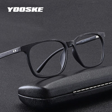 YOOSKE TR90 Myopia Spectacle Frame Men Ultralight Retro Big Frame Imitation Wood Grain Glasses Frame Casual Eyeglasses