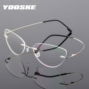 YOOSKE Occhiali senza montatura in lega di titanio Occhiali da vista da uomo ultraleggeri Cat Eye Occhiali da vista senza montatura per donna 