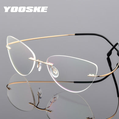 YOOSKE Occhiali senza montatura in lega di titanio Occhiali da vista da uomo ultraleggeri Cat Eye Occhiali da vista senza montatura per donna 