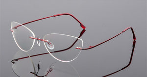 YOOSKE Occhiali senza montatura in lega di titanio Occhiali da vista da uomo ultraleggeri Cat Eye Occhiali da vista senza montatura per donna 