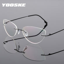 Carica l&#39;immagine nel visualizzatore di Gallery, YOOSKE Occhiali senza montatura in lega di titanio Occhiali da vista da uomo ultraleggeri Cat Eye Occhiali da vista senza montatura per donna 