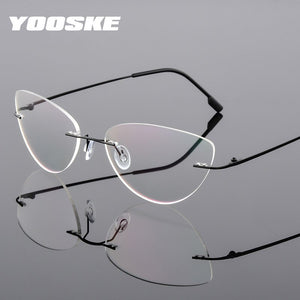 YOOSKE Occhiali senza montatura in lega di titanio Occhiali da vista da uomo ultraleggeri Cat Eye Occhiali da vista senza montatura per donna 