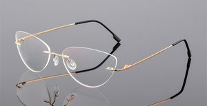 YOOSKE Occhiali senza montatura in lega di titanio Occhiali da vista da uomo ultraleggeri Cat Eye Occhiali da vista senza montatura per donna 