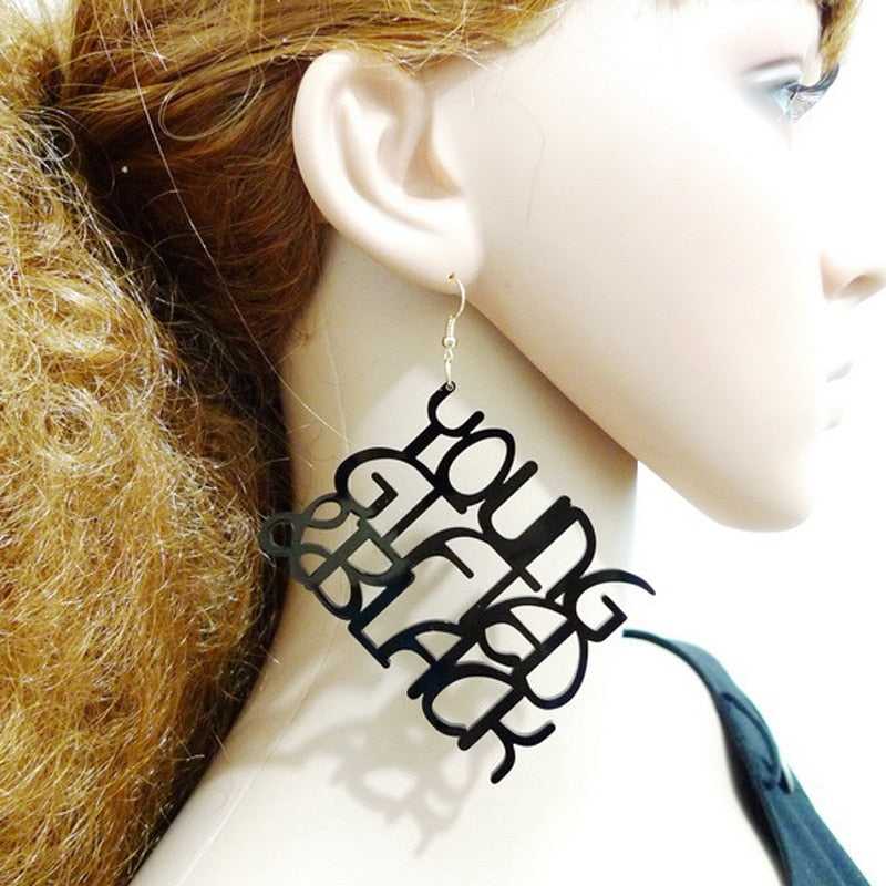 YOUNG GIFTED AND BLACK Drop Earrings Gift Earrings Fashionable Laser Cut Letters Art Jewelry