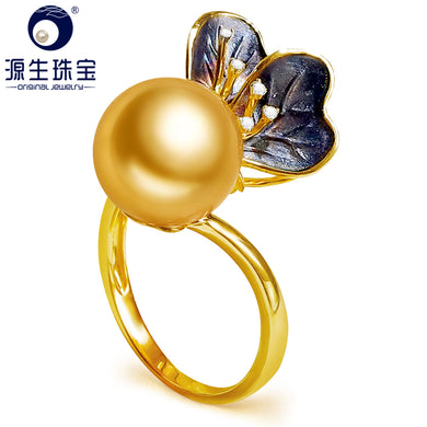YS 14K Real Gold Ring 10-11mm Natural Salwater South Sea Pearl Ring Elegant Atmosphere Wedding Anniversary Gifts