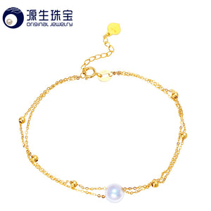 [YS] New Arrival 6-6.5mm White Natural Genuine AAA Akoya Pearl Bracelet 18k Gold Bracelet