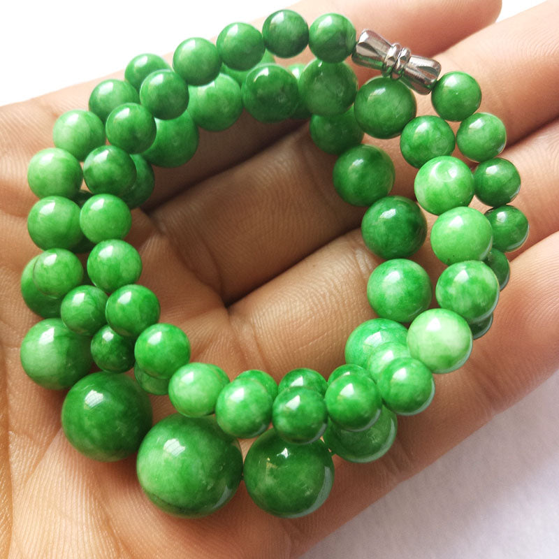 YU XIN YUAN Fashion Natural Han Jade Green Round Bead Necklace Lucky Amulet Women Party Jewelry