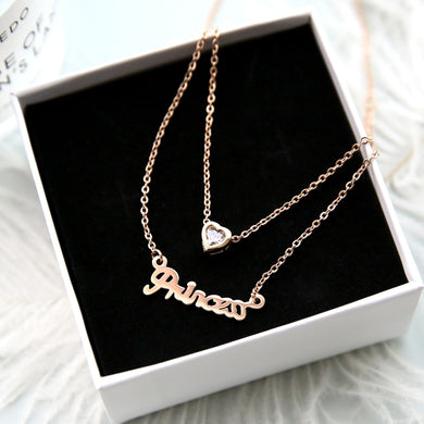 2018 New Arrival Rose Gold Color Fashion Double Layers Heart Pendant Necklace Titanium Steel Woman Jewelry Gift Not Fade