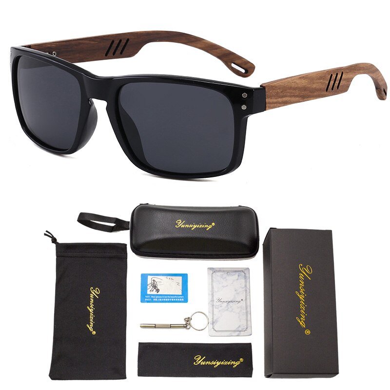 YUNSIYIXING Wooden Polarized Sunglasses Men Square Resin Sun Glasses Natural Wood UV400 Mirror Eyewear Men/Women Oculos de sol