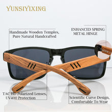 Carica l&#39;immagine nel visualizzatore di Gallery, YUNSIYIXING Wooden Polarized Sunglasses Men Square Resin Sun Glasses Natural Wood UV400 Mirror Eyewear Men/Women Oculos de sol