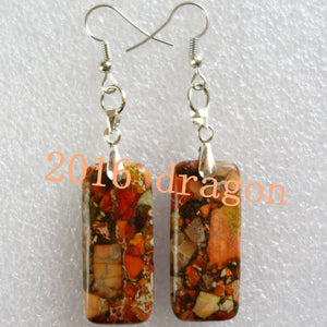 YUTENG 32x20x6mm Orange Sea Sediment Stone & Pyrite Oblong Dangle Drop Earrings RT01