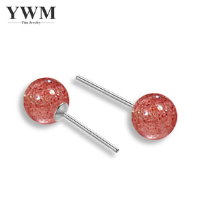 YWM 925 Sterling Silver Natural Strawberry Crystal Earrings Small Fresh Earrings Student Fashion Stud Earrings Jewelry for Women