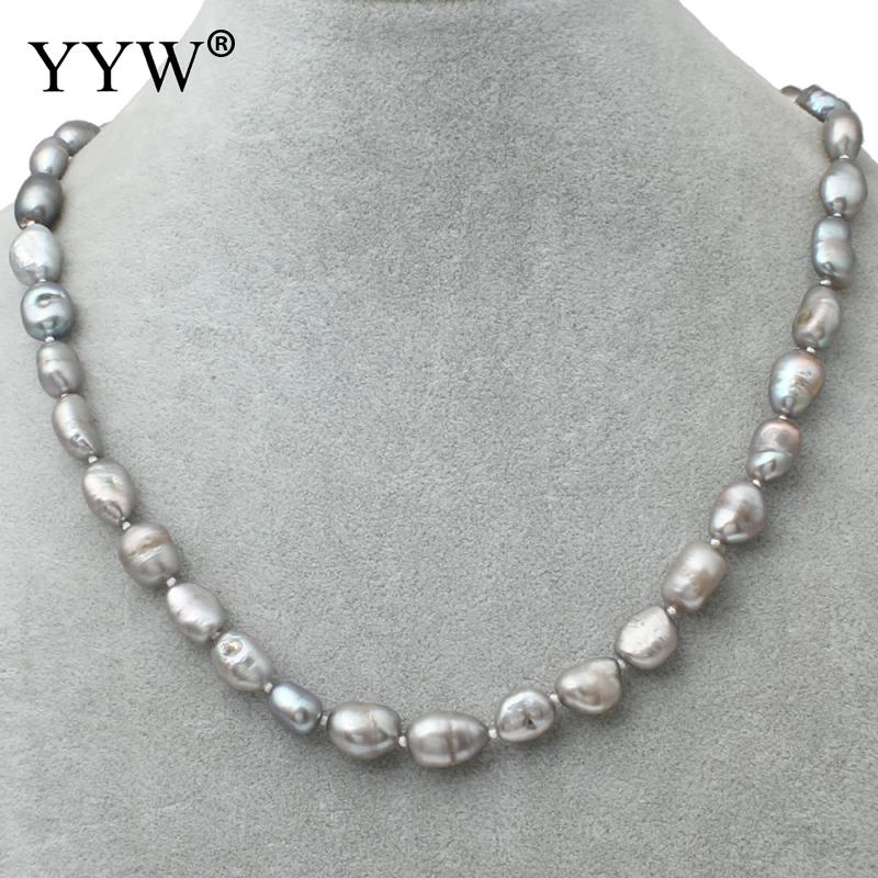 Fashion Jewelry 100% Natural Pearl Necklace Crystal Thread grey 8-9mm Pearl Long Necklace For Women Wedding Gift