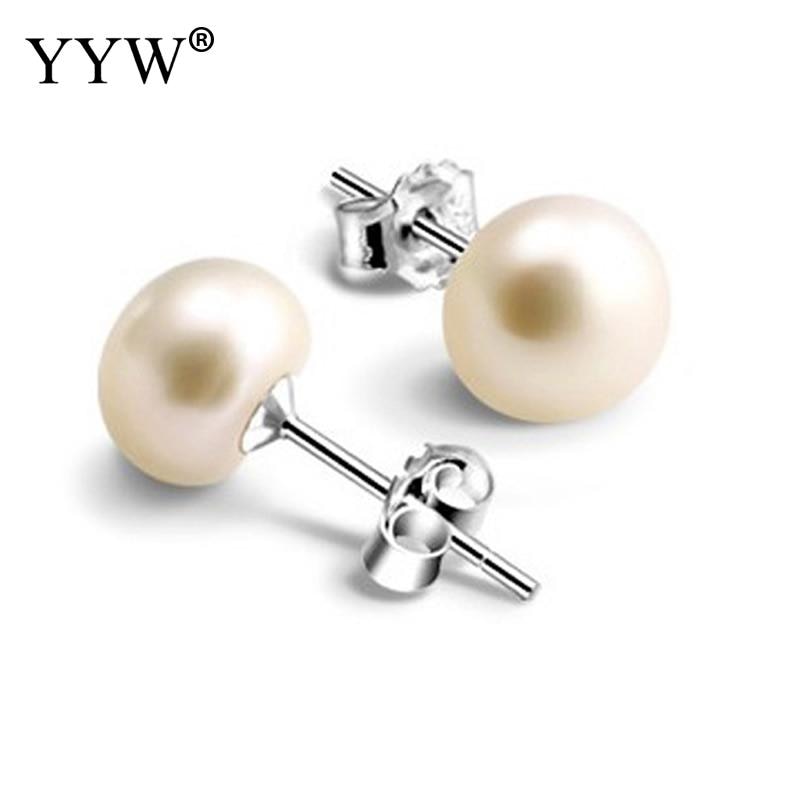 hot natural pearls earrings jewelry 7-8mm round white pearl brass post pin ear stud for women wedding jewelry