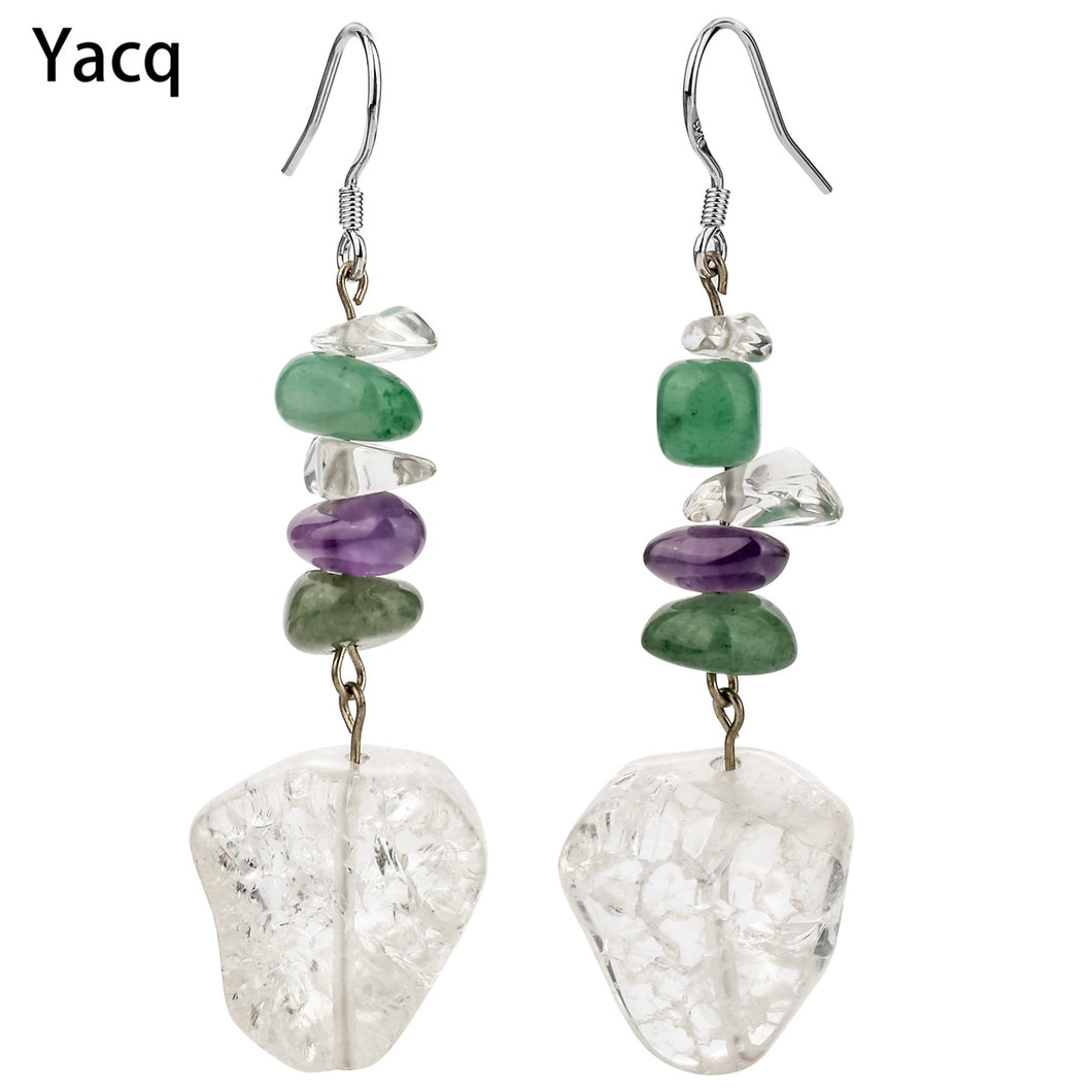 Natural Rock Crystal Amethyst Aventurine 925 Sterling Silver Dangle Earrings Mothers D Jewelry Gifts for Mom Women CYE02