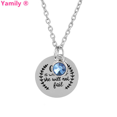 10pcs/lot GOD IS WITHIN HER SHE WILL NOT FAILEngraved pendant necklace Birthstone Charm necklace lover gift jewelry