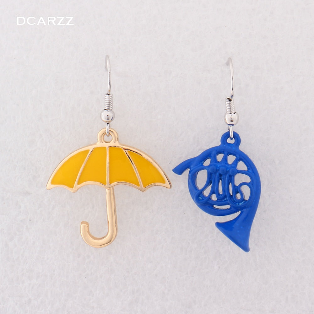 Yellow Umbrella Blue French Horn How I Met Your Mother Earrings HIMYM Sitcom Romantic Asymmetrical Drop Earrings for Women