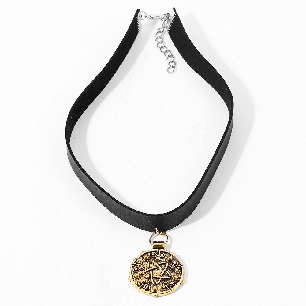 Yennefer Black Leather Choker Wild Hunt Game Cosplay Medallion Pendant For Women Hip-hop Charm Necklace Clavicle Cool Jewelry
