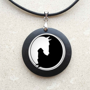 Yin Yang Horse Logo 2Styles Silver Pendant Necklace Long Chian Statement Handmade Necklace For Women