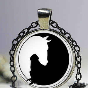 Yin Yang Horse Logo 2Styles Silver Pendant Necklace Long Chian Statement Handmade Necklace For Women