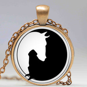 Yin Yang Horse Logo 2Styles Silver Pendant Necklace Long Chian Statement Handmade Necklace For Women