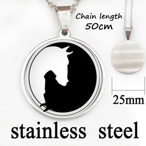 Yin Yang Horse Logo 2Styles Silver Pendant Necklace Long Chian Statement Handmade Necklace For Women