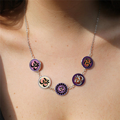 Yoga Om Symb Glass Cabochon Necklaces & Pendants Buddhism Meditation Art Picture Silver Choker Necklace for Women Jewelry