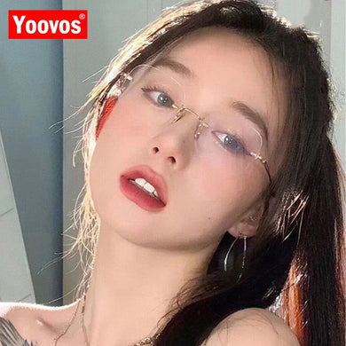 Yoovos 2023 Women Glasses Frame  Eyeglasses Frame Women Anti Blue Light Eyewear Optics Brand Women Frameless Spectacle