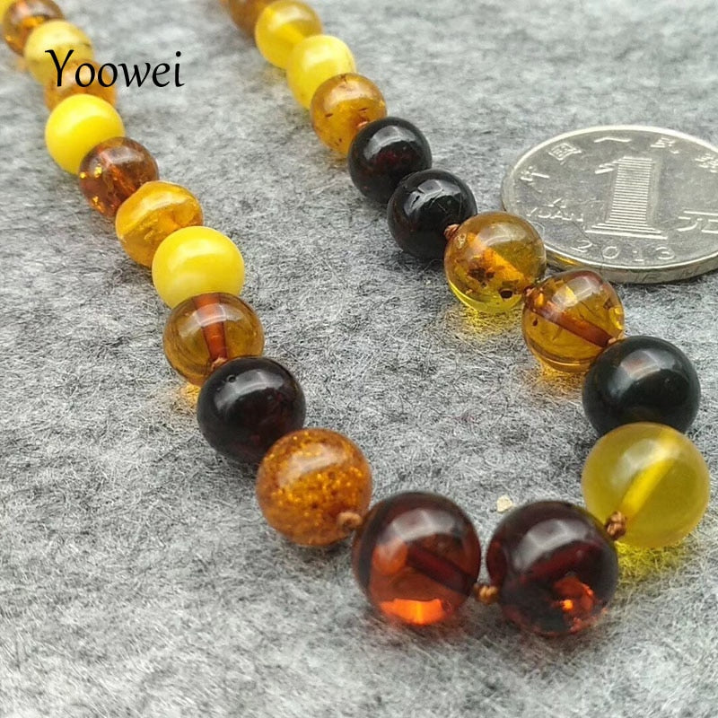 13.7g 50cm 6mm--9mm Natural Amber Necklace for Unisex 100% Genuine Round Multicolor Beads Baltic Amber Jewelry Wholesale