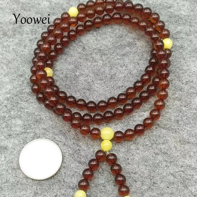 19,6 g 108 perle d'ambra Collana braccialetto Mala 6,5 ​​mm Bracciale Buddha in ambra baltica Preghiera benedica Bracciale/collana buddista 