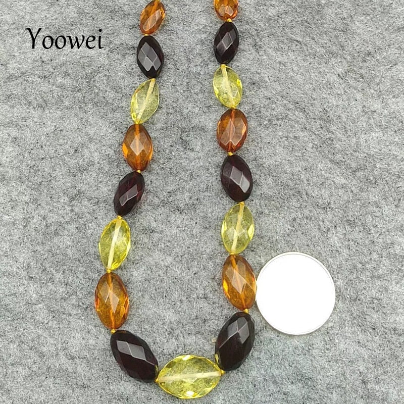 50cm 17g Amber Necklace for Women Faceted Oval Beads Luxurious Party Anniversary Baltic Natural Amber Jewelry Wholesale