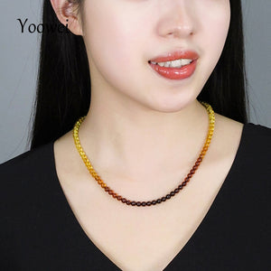 5mm/6mm New Rainbow Amber Necklace for Women 45cm Diy Elegant Genuine Round Beads Natural Baltic Amber Jewelry Wholesale