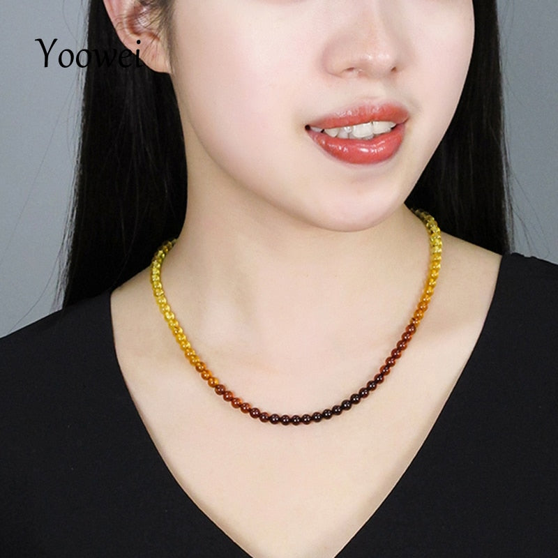 5mm/6mm New Rainbow Amber Necklace for Women 45cm Diy Elegant Genuine Round Beads Natural Baltic Amber Jewelry Wholesale