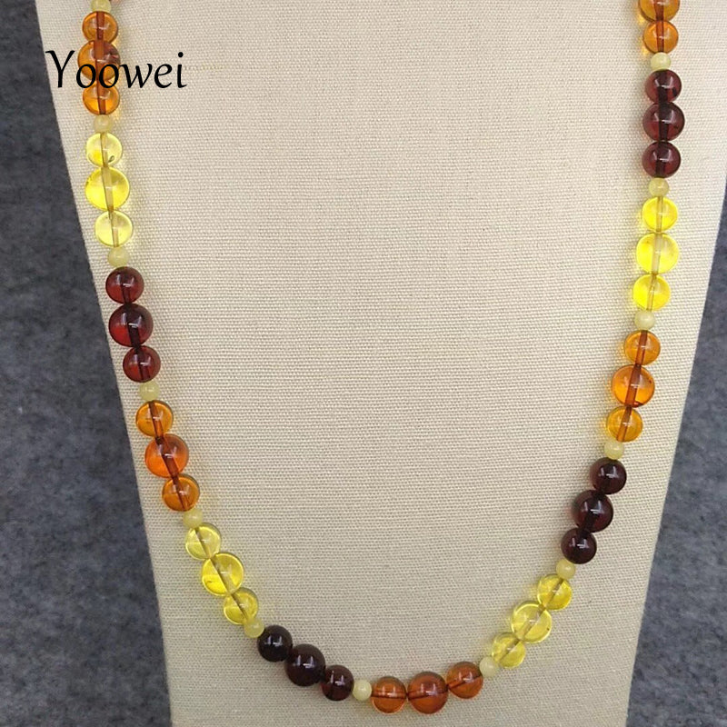 60cm 18.8g Natural Amber Necklace for Unisex Round Bead Mom Anniversary Birthd Gift diy Baltic Amber Jewelry Wholesale