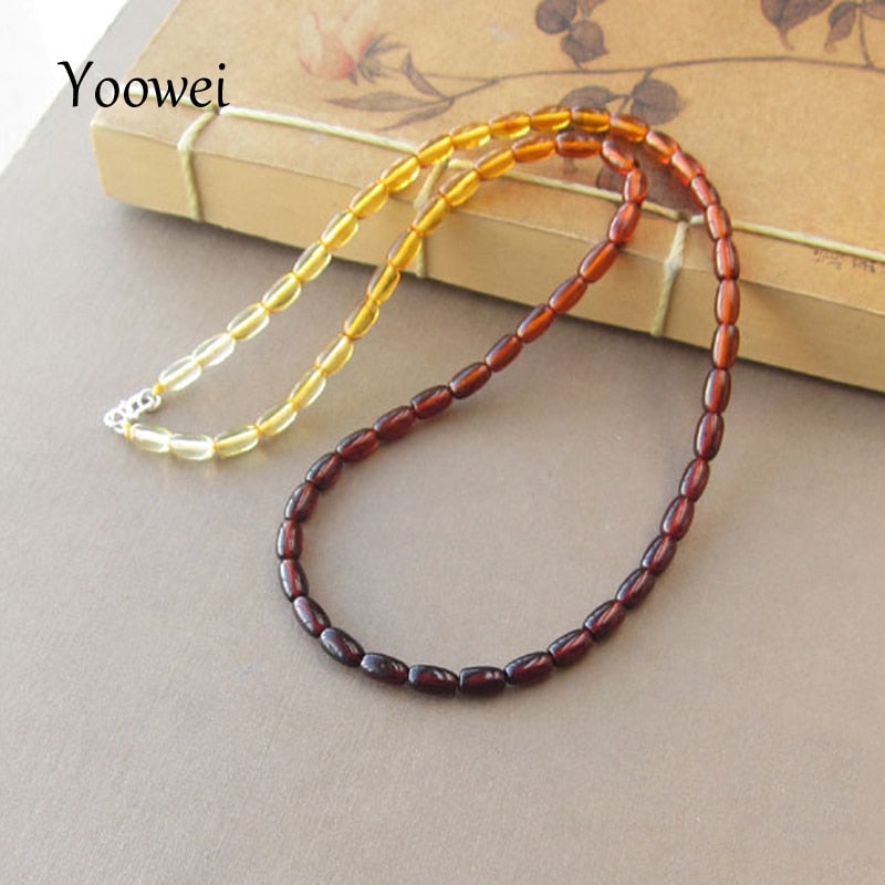 Amber Necklace Wholesale Seed Bead Gemstone 100% Genuine Poland Imported Silver Clasp Handmade Bijoux Women Amber Jewelry