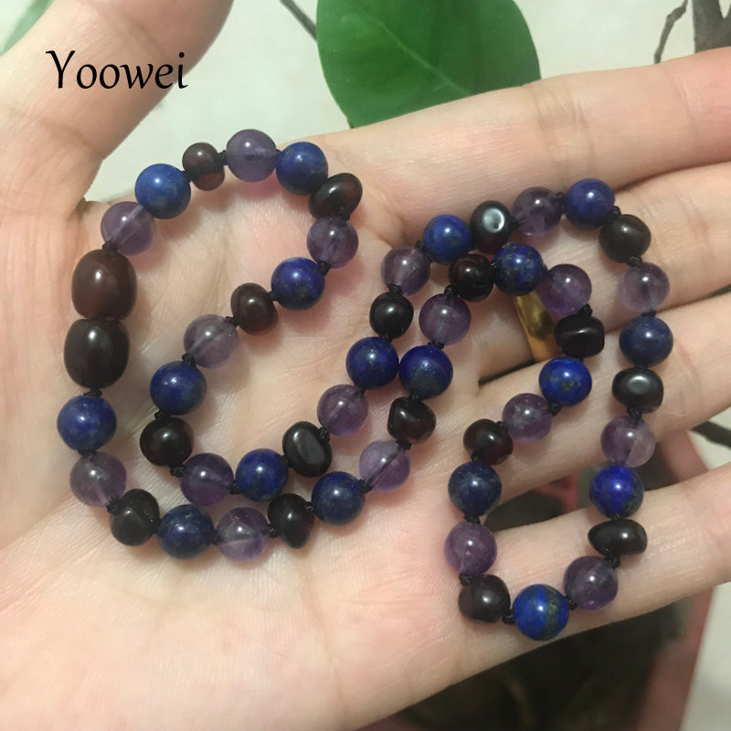 Amber Necklace for Men 6mm Natural Stone Amethyst Lapis Lazuli Certificate Authenticity Genuine Baltic Amber Jewelry Gift