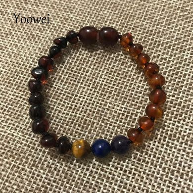 Baby Amber Teething Bracelet/Necklace Half Cherry Cognac Bead Natural Lapis Lazuli Original Stone Amber Jewelry Wholesale